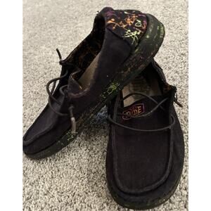 Hey Dude Shoes Wendy Glo Youth Size Y3-L4 Neon Paint‎ Splatter Loafers Black